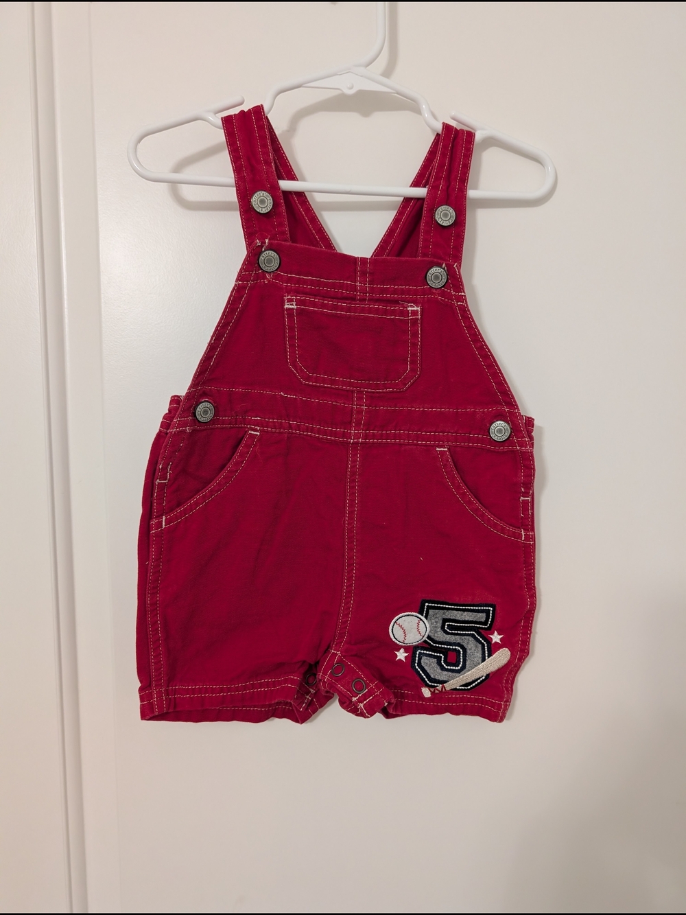 💥3/$24 Vintage Carter's Red Short Overalls with Baseball Patch